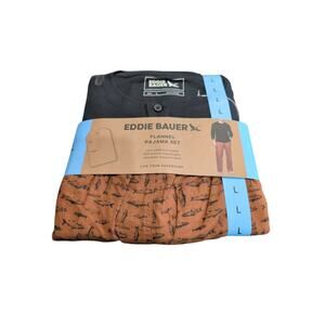 Eddie Bauer Men's 2-Piece Flannel Pajama Set Black Size L Fish